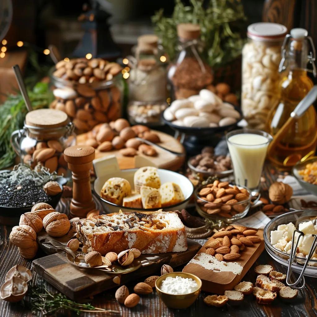 Table set with common allergenic foods like nuts and dairy in a cozy Dubai home setting