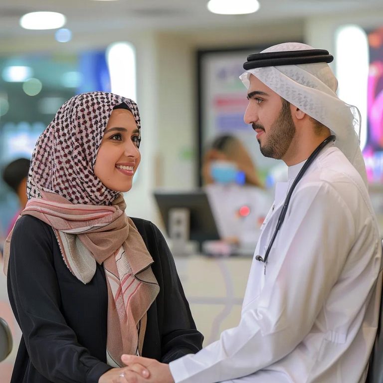 Modern allergy testing clinic in Dubai with healthcare professional and patient interaction
