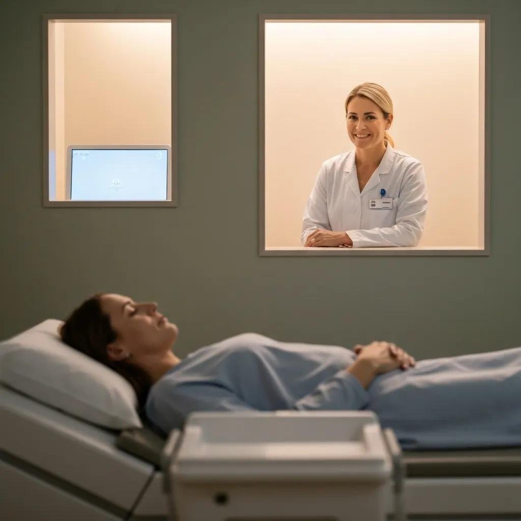 Patient undergoing an MRI scan with attentive medical staff, illustrating the comfort and care in radiology